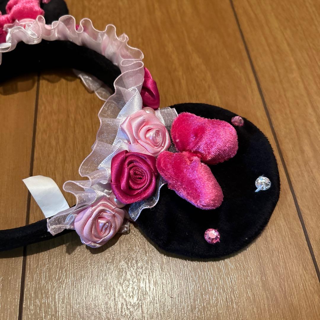 ディズニー カチューシャ ミッキー フリル ピンク 薔薇 ローズ ミニー