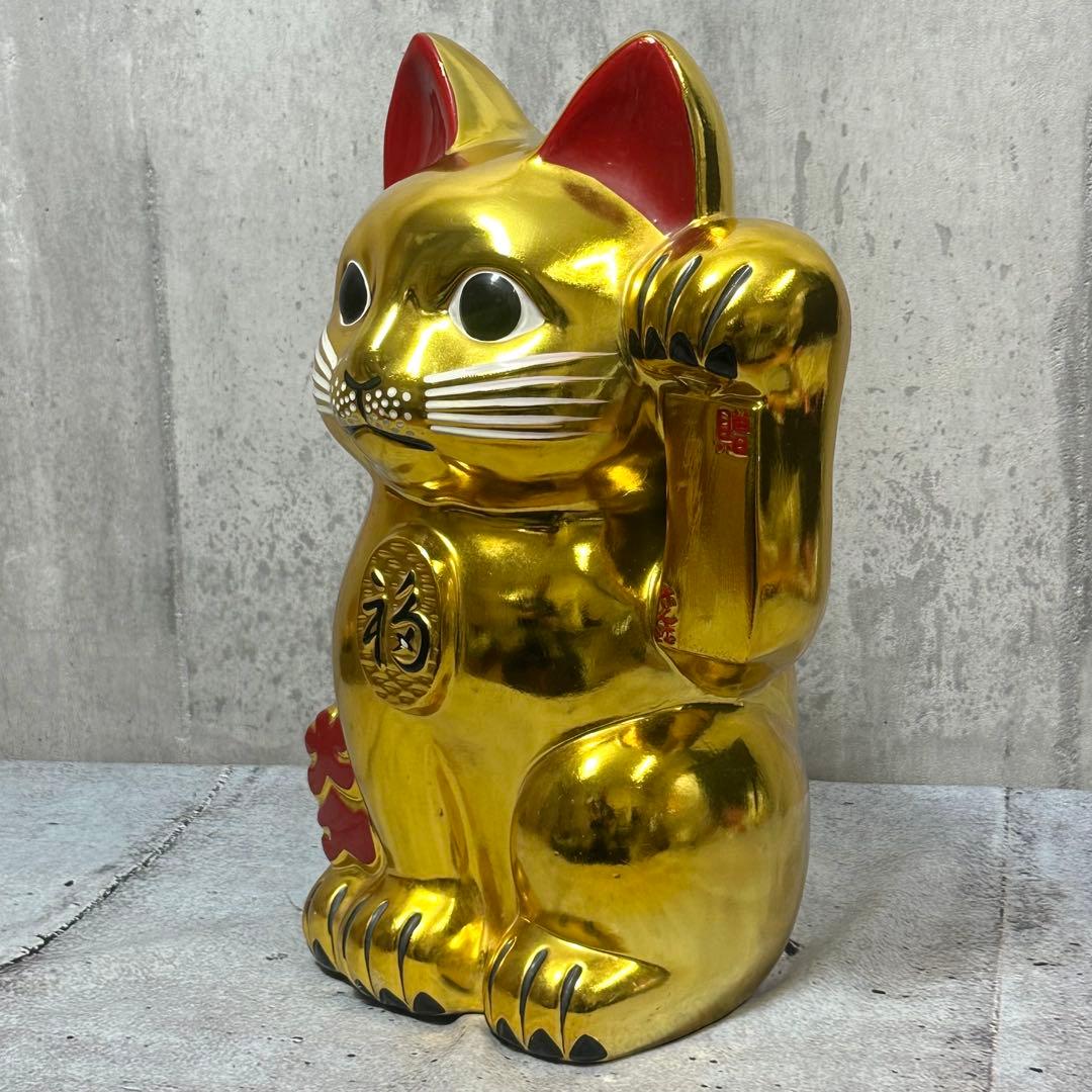 ◎金運爆上げ◎ ゴールド招き猫 黄金小判猫 特大　 38cm 縁起物 左手上げ
