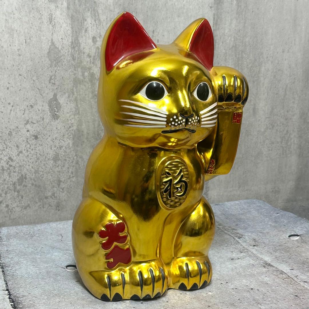 ◎金運爆上げ◎ ゴールド招き猫 黄金小判猫 特大　 38cm 縁起物 左手上げ