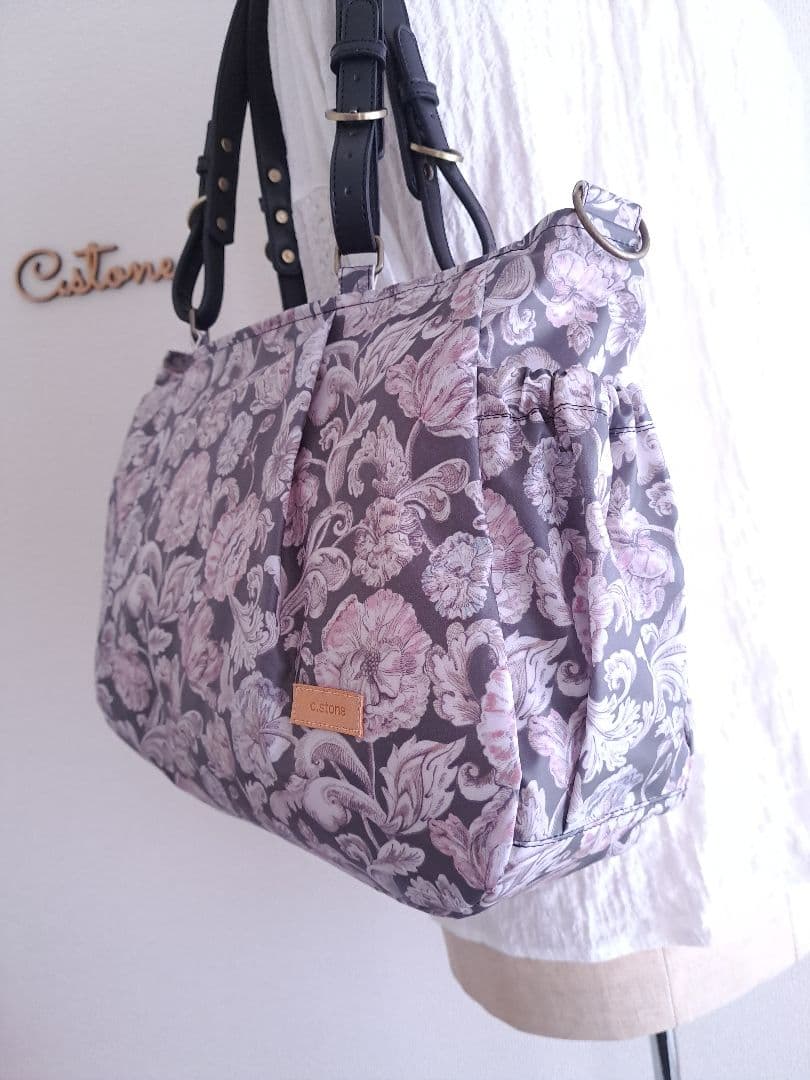 タック入り通勤Bag　共布ショルダー紐付お買い得♪　アレキサンダーマーブル