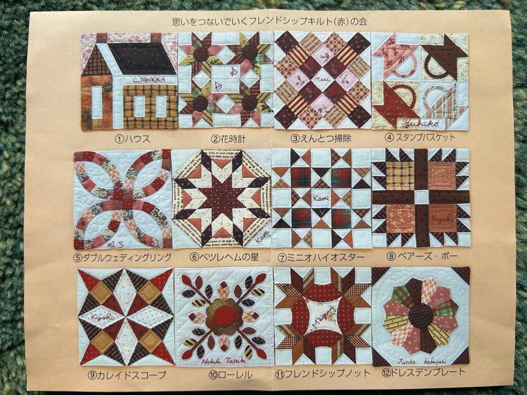 パッチワーク【未完成】フレンドシップキルト（赤）Ｂ