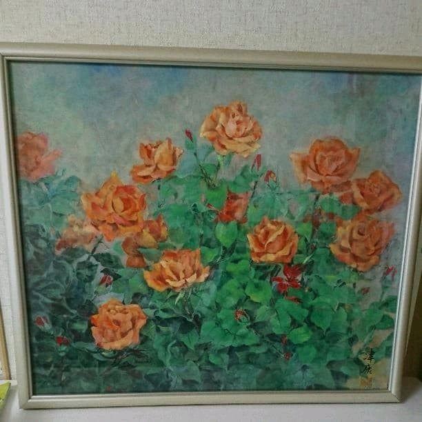 岩絵の具で描いた日本画  薔薇