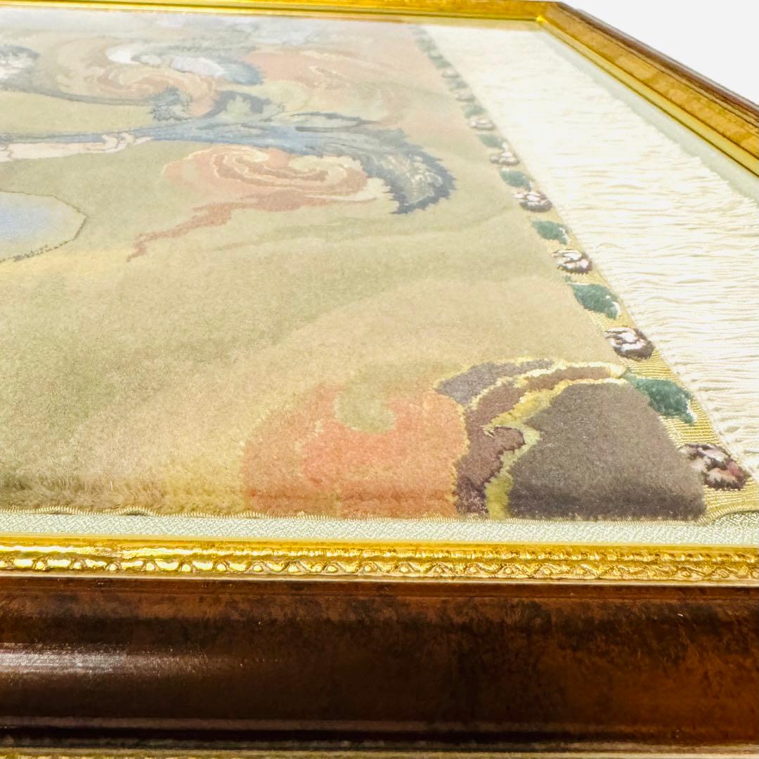 中国美術 手織り シルク 段通 緞通 天女 手織り絨毯 飾り 額付き 骨董