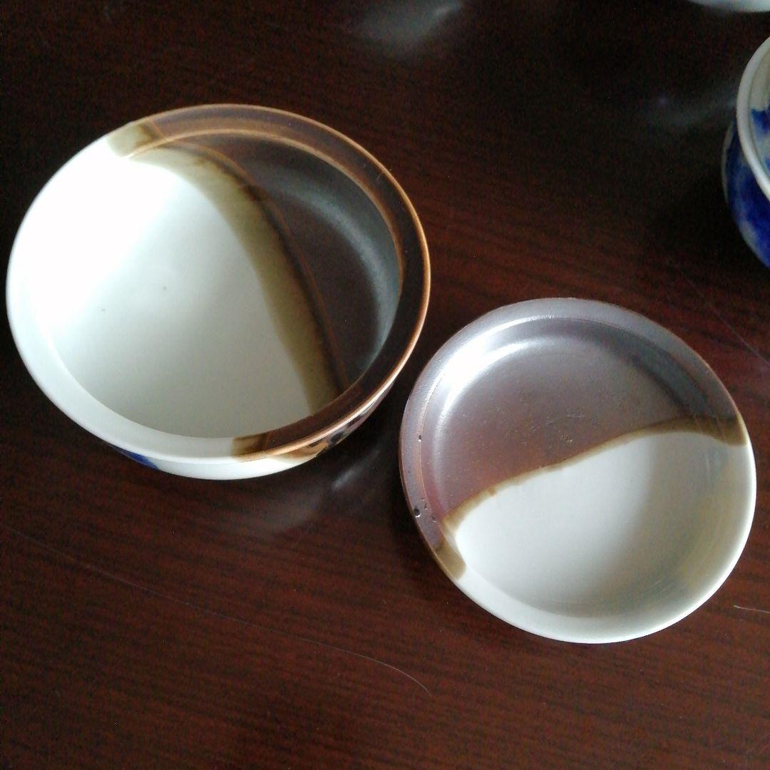 瀬戸焼　染付黒釉掛分蓋付小鉢　10客　11.8cm　明治〜昭和初期