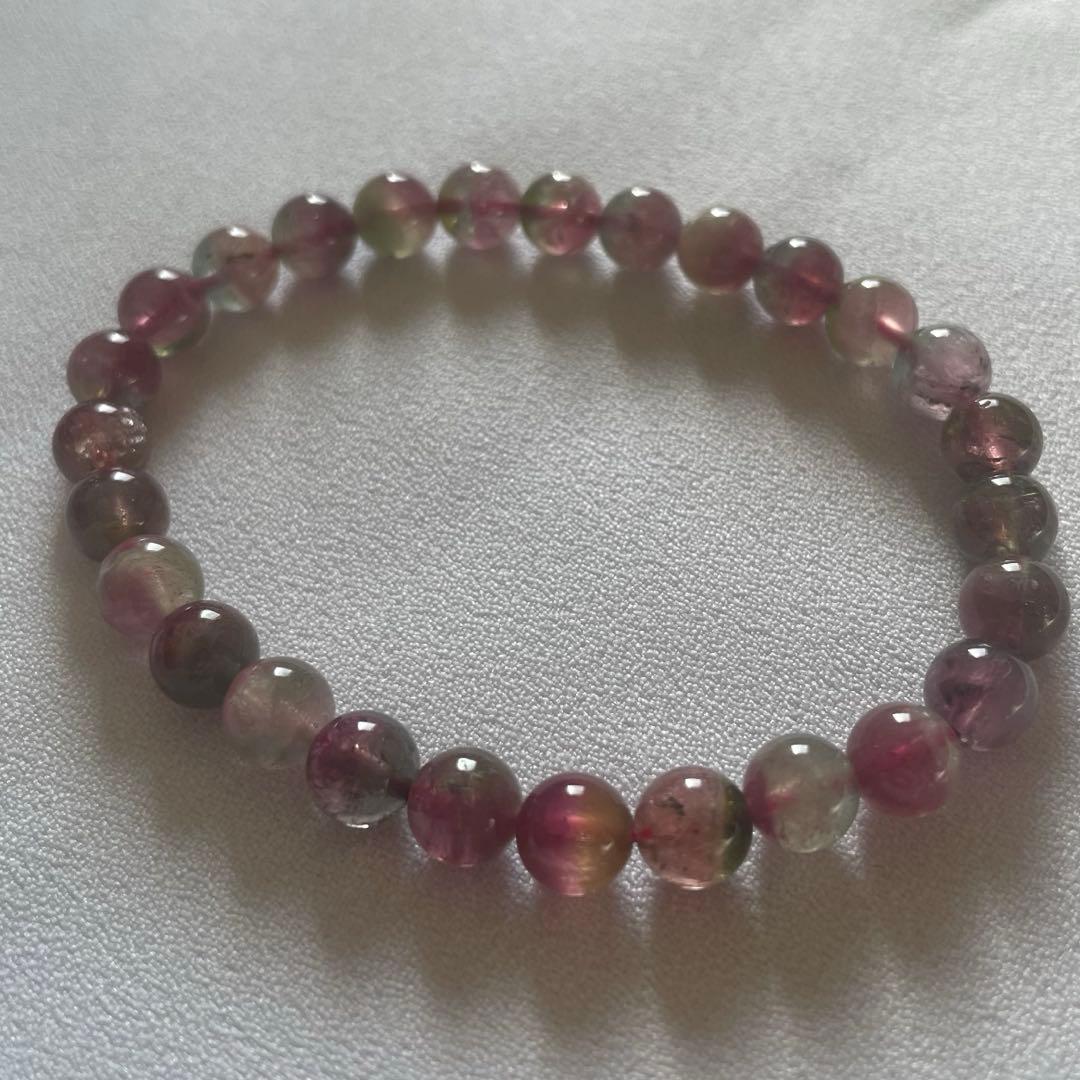 【高品質】ウォーターメロントルマリン ブレスレット 約6.5㎜ 約15.5㎝
