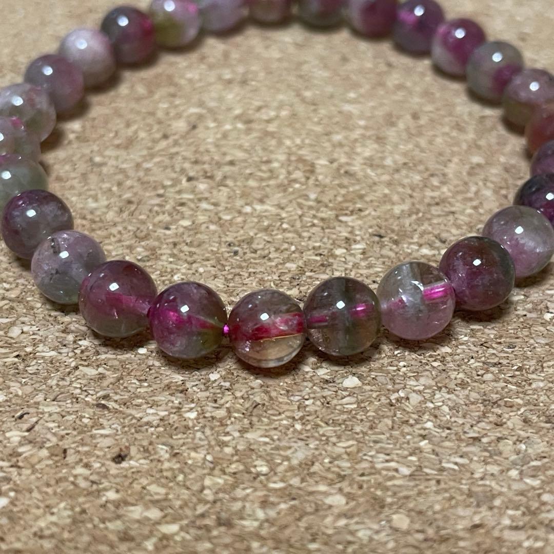 【高品質】ウォーターメロントルマリン ブレスレット 約6.5㎜ 約15.5㎝