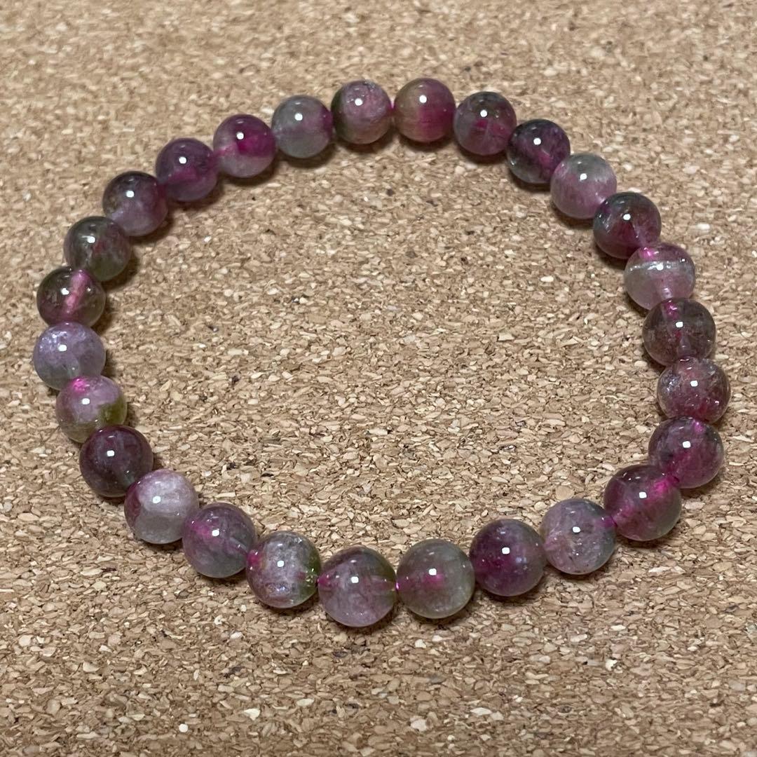 【高品質】ウォーターメロントルマリン ブレスレット 約6.5㎜ 約15.5㎝