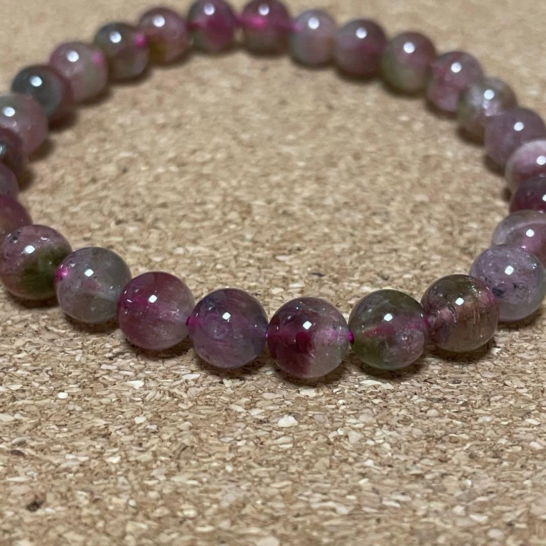 【高品質】ウォーターメロントルマリン ブレスレット 約6.5㎜ 約15.5㎝