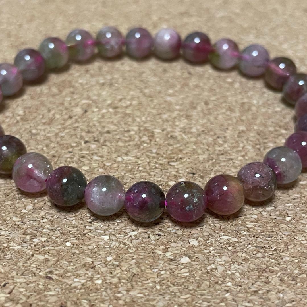 【高品質】ウォーターメロントルマリン ブレスレット 約6.5㎜ 約15.5㎝