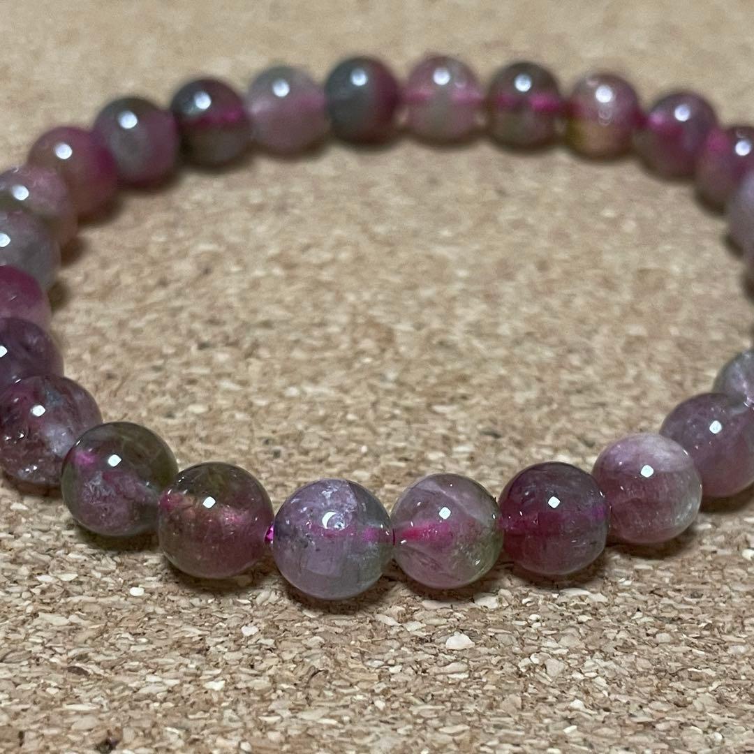 【高品質】ウォーターメロントルマリン ブレスレット 約6.5㎜ 約15.5㎝