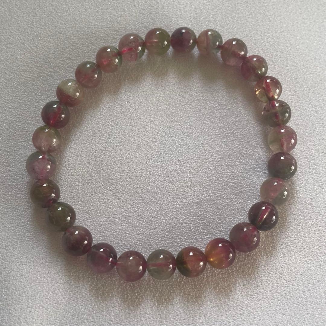 【高品質】ウォーターメロントルマリン ブレスレット 約6.5㎜ 約15.5㎝