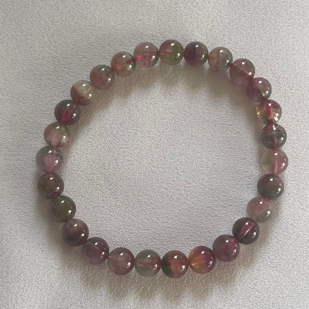 【高品質】ウォーターメロントルマリン ブレスレット 約6.5㎜ 約15.5㎝