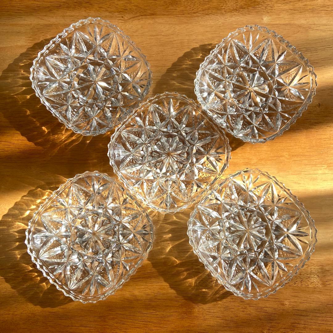 未使用】HOYAクリスタル 透明ガラスプレート 角皿 きれいに重なる5枚