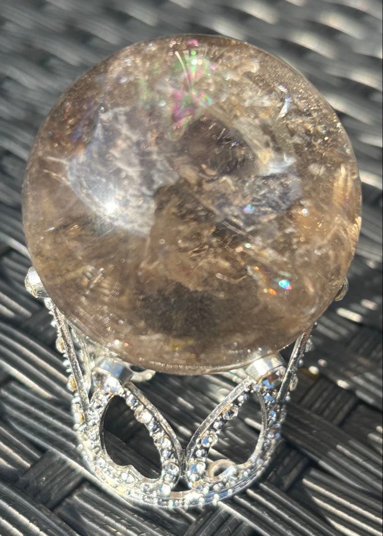 【天然石】爆虹入り　スフィア　スモーキークウォーツ