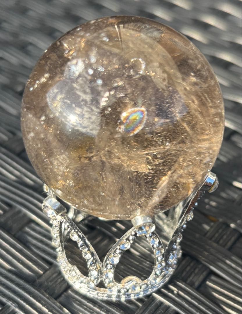 【天然石】爆虹入り　スフィア　スモーキークウォーツ