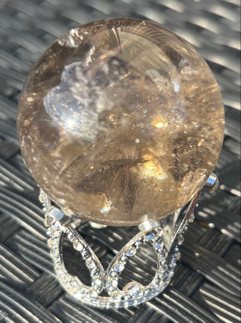 【天然石】爆虹入り　スフィア　スモーキークウォーツ