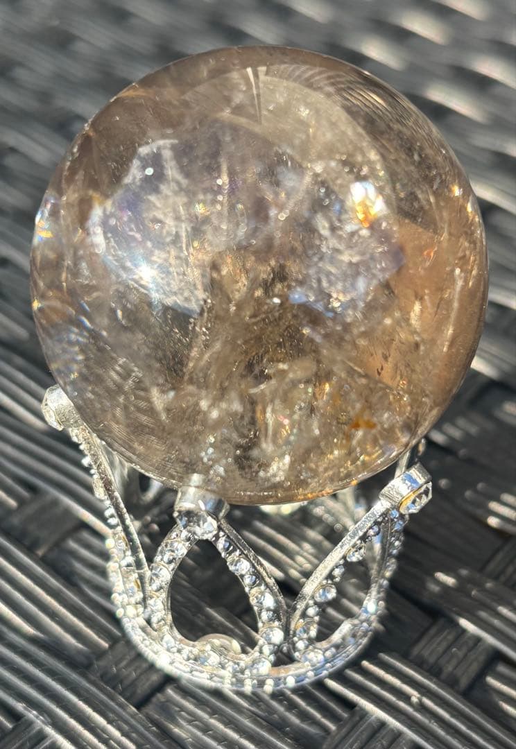 【天然石】爆虹入り　スフィア　スモーキークウォーツ