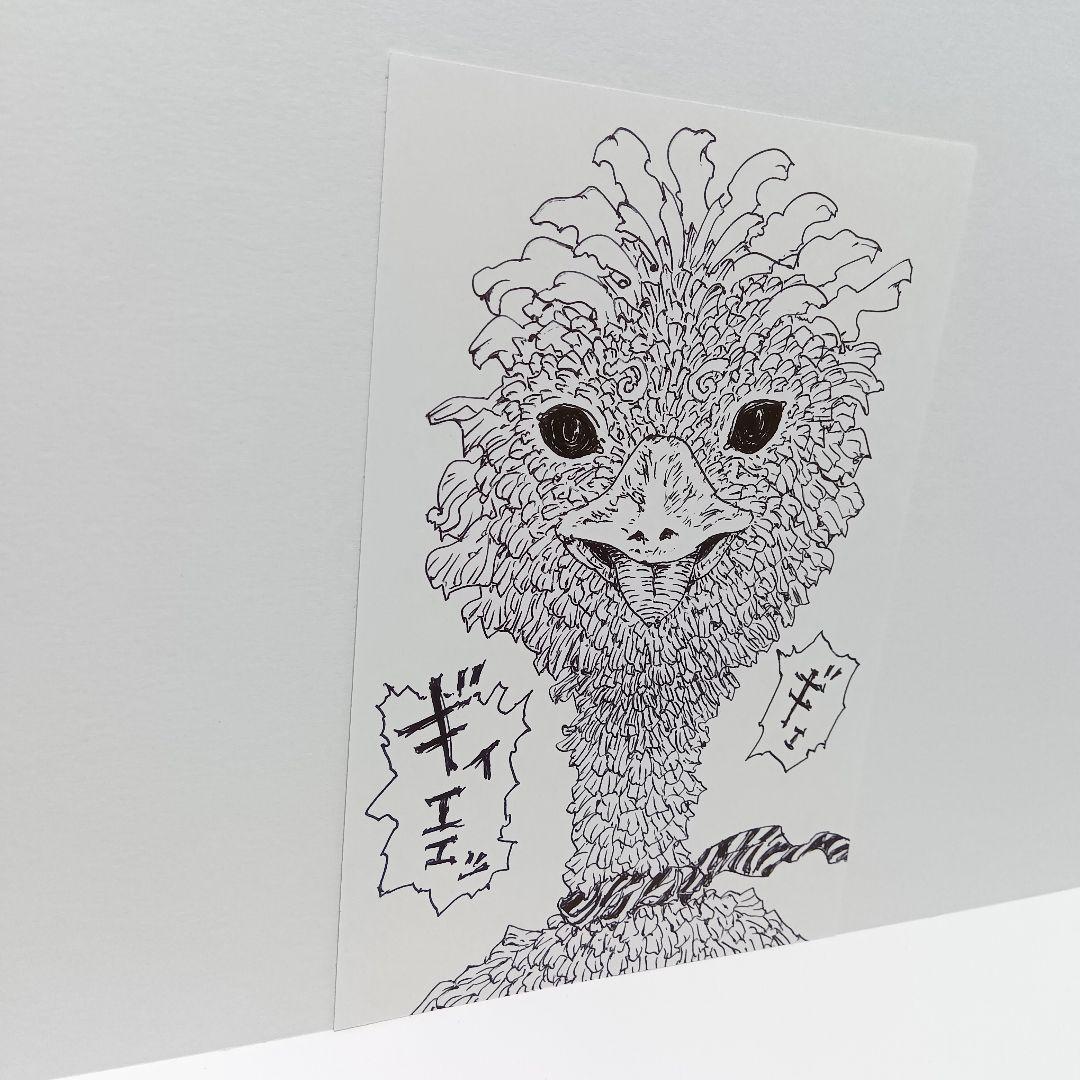 オリジナルイラスト 手描きイラスト 鳥 ハンドメイド 絵 モノクロ