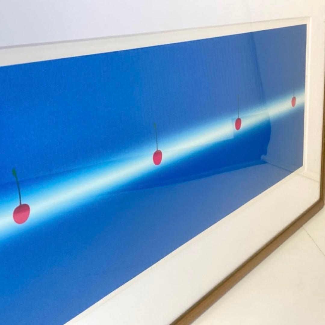 中村憲之 さくらんぼ シルクスクリーン 大型 横長 青色 ポップ モダン レトロ