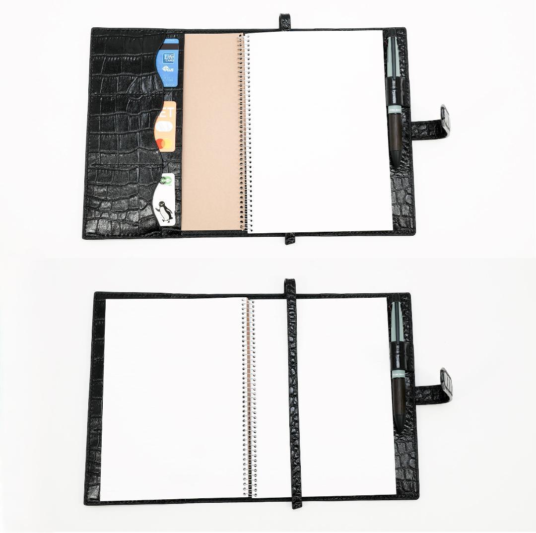 本革　A5手帳・ノートカバー　ワニ型押し　ブラック　黒