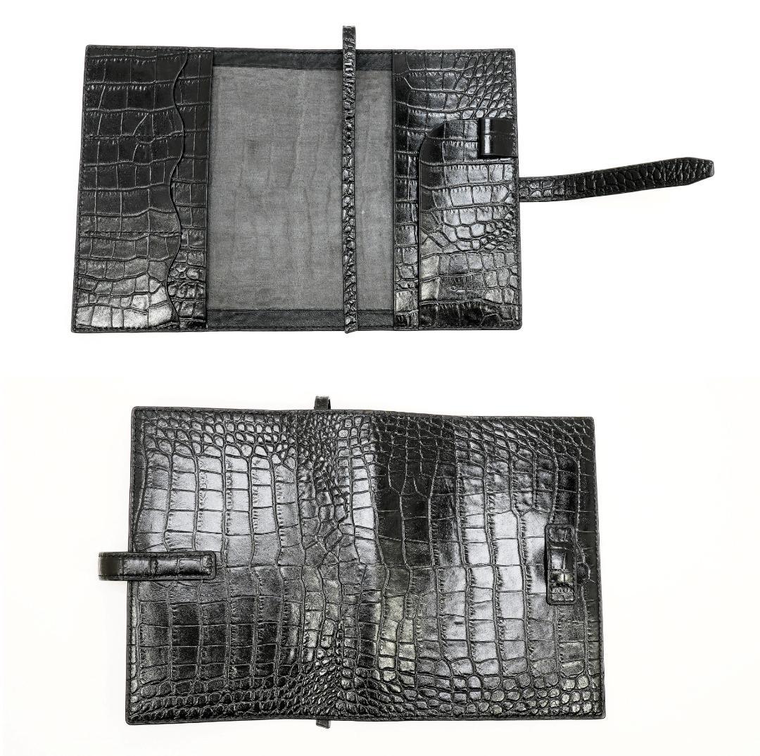 本革　A5手帳・ノートカバー　ワニ型押し　ブラック　黒
