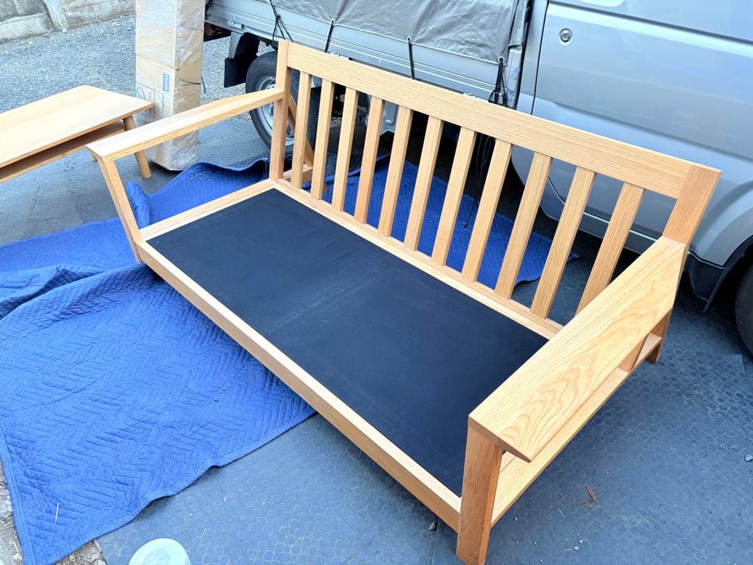 無印良品 2.5シーター ソファ フェザーポケットコイル オーク材フレーム