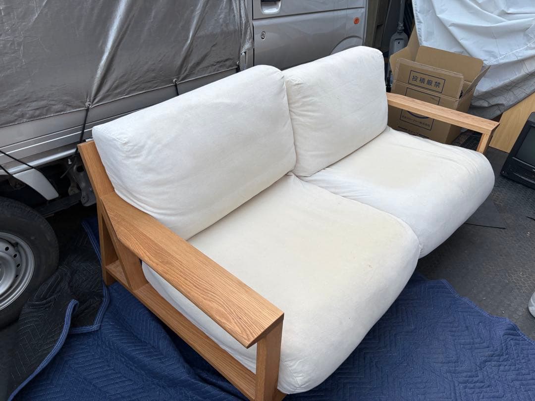 無印良品 2.5シーター ソファ フェザーポケットコイル オーク材フレーム