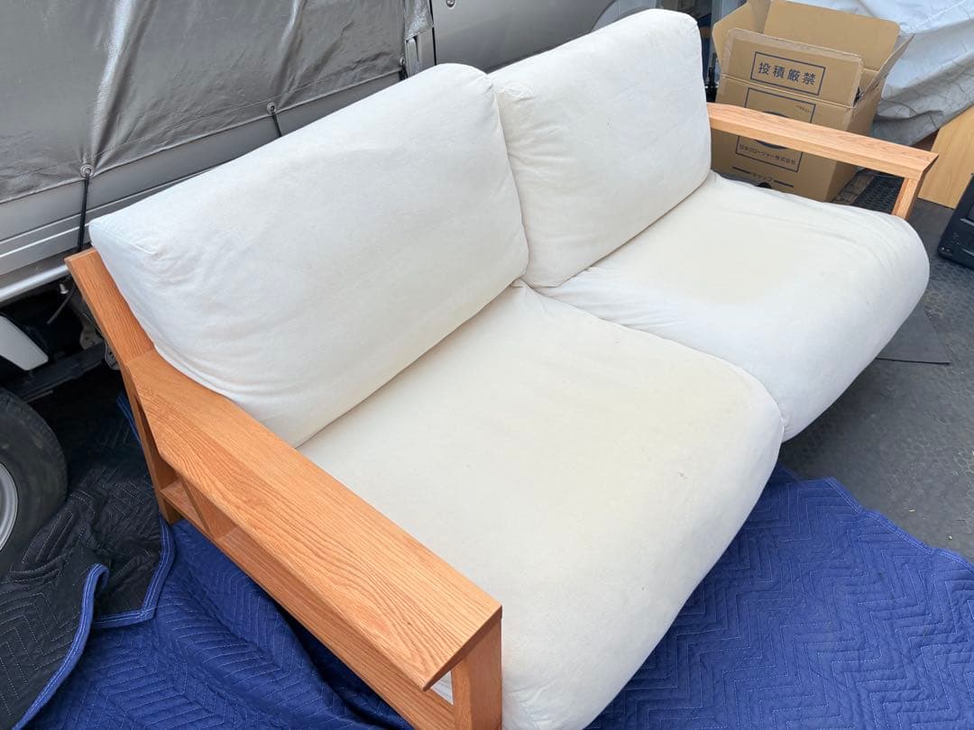 無印良品 2.5シーター ソファ フェザーポケットコイル オーク材フレーム