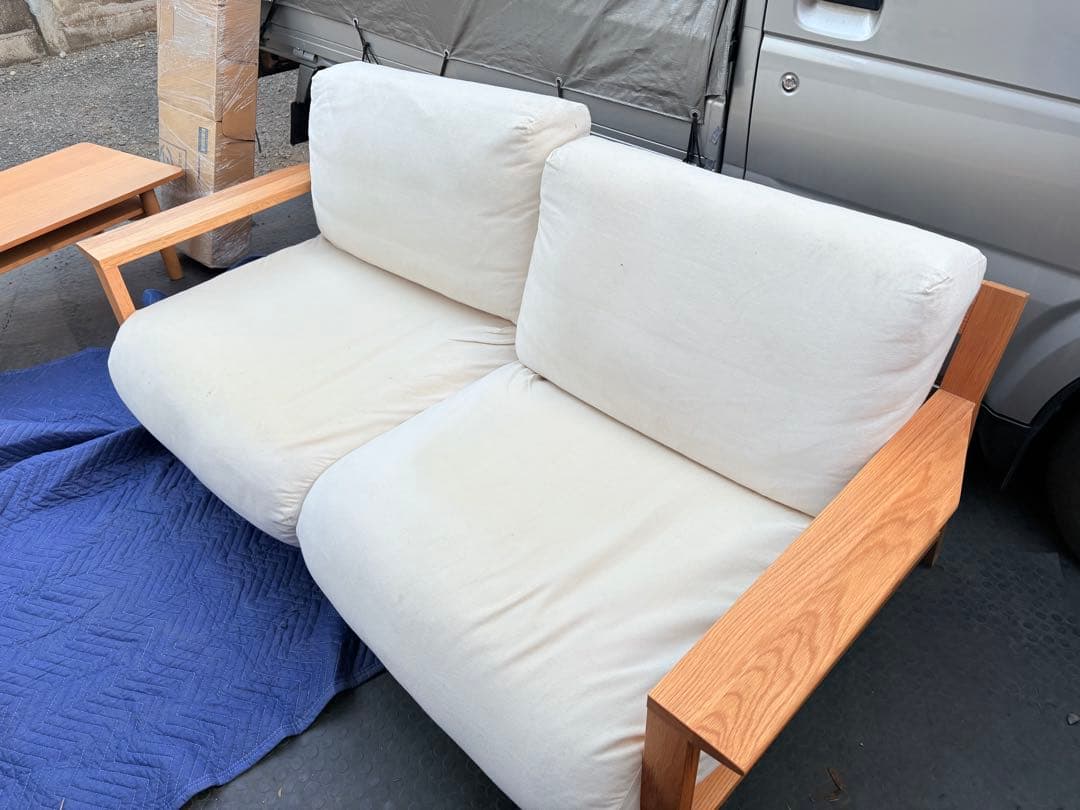 無印良品 2.5シーター ソファ フェザーポケットコイル オーク材フレーム