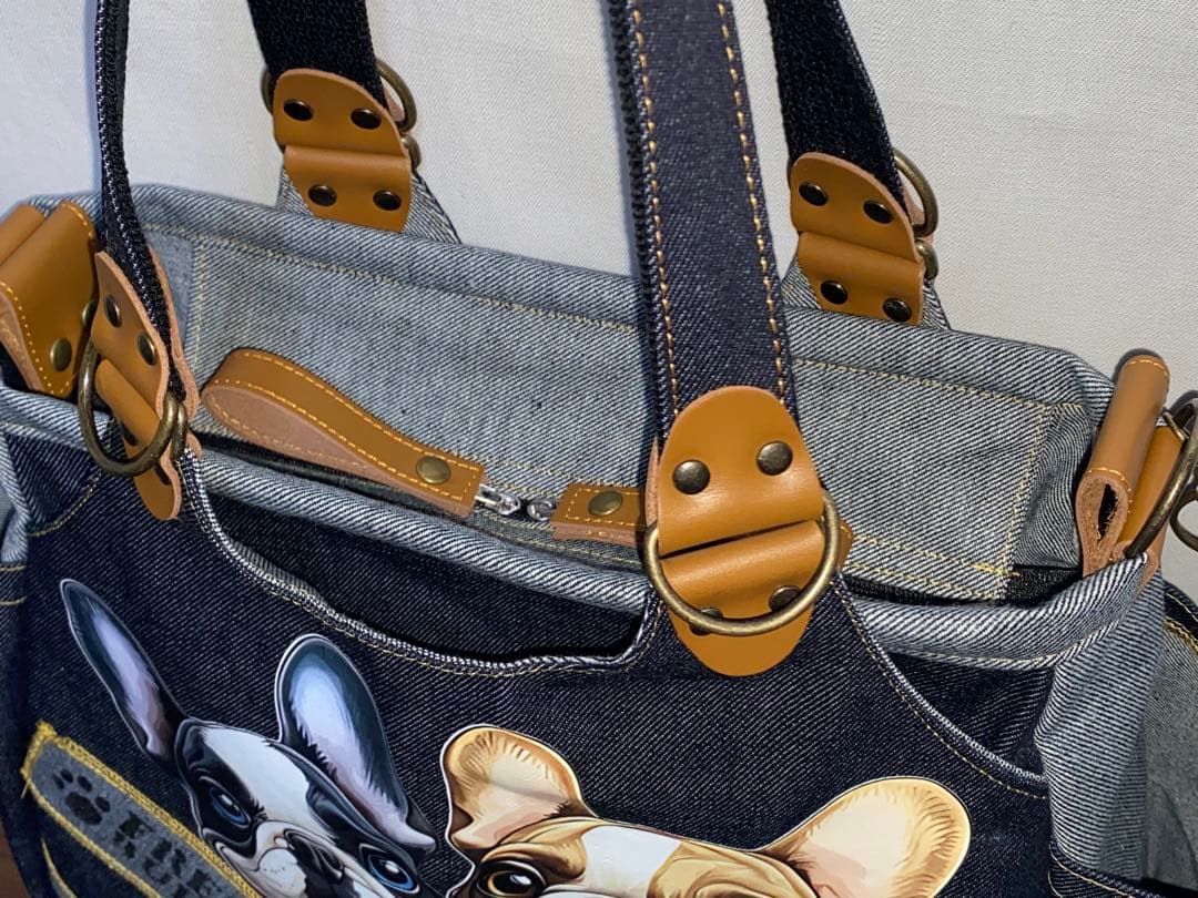 ☆岡山デニム☆ステンシル☆☆フレンチブルドッグ☆4wayあおりバッグ