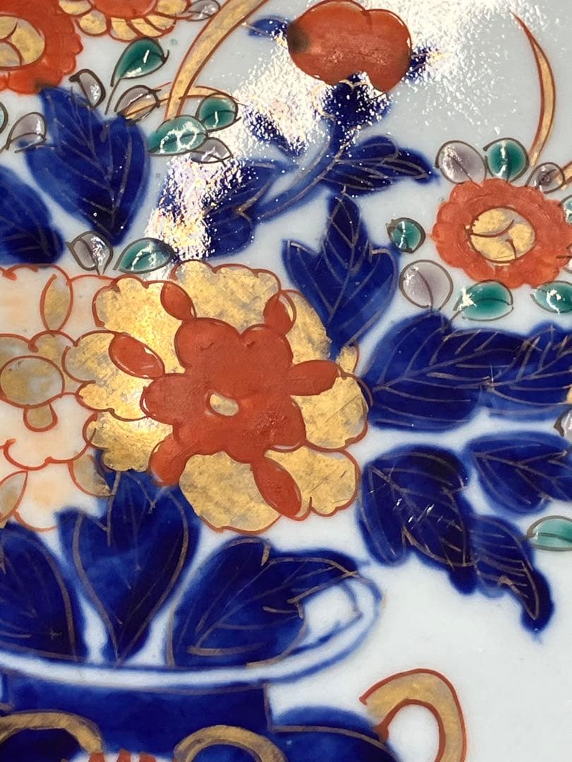 値下！時代物　色絵　金彩　花鳥絵　赤絵　大皿　飾り皿 骨董品　手描き　盛皿　龍