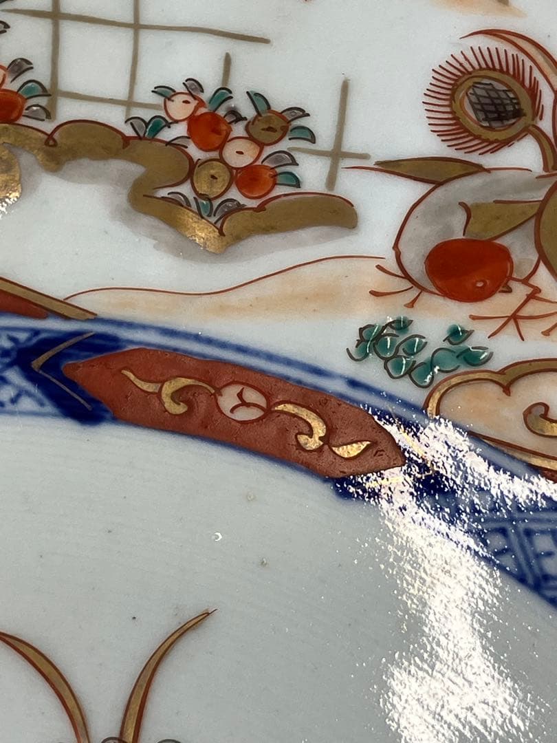 値下！時代物　色絵　金彩　花鳥絵　赤絵　大皿　飾り皿 骨董品　手描き　盛皿　龍