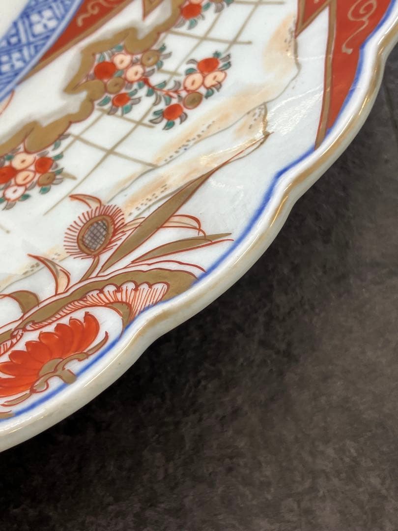 値下！時代物　色絵　金彩　花鳥絵　赤絵　大皿　飾り皿 骨董品　手描き　盛皿　龍