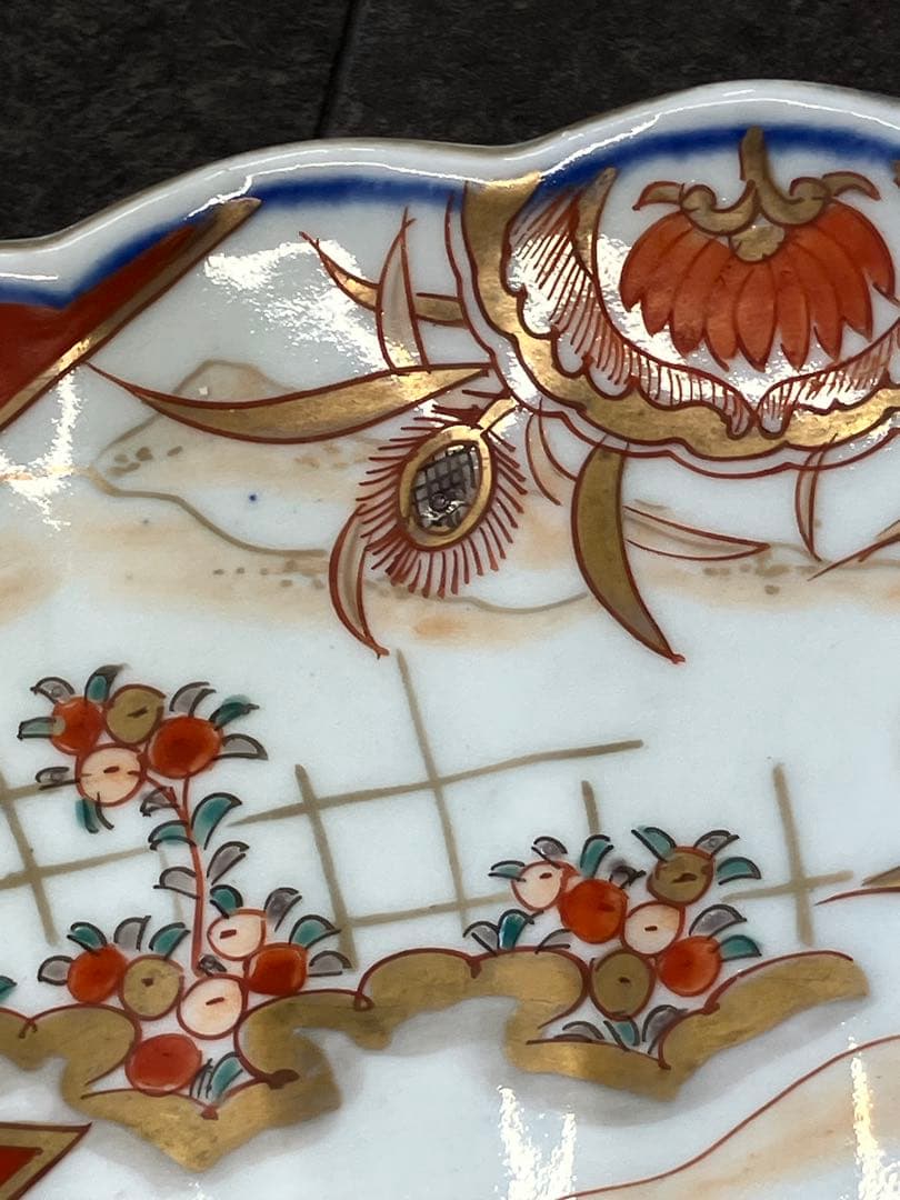 値下！時代物　色絵　金彩　花鳥絵　赤絵　大皿　飾り皿 骨董品　手描き　盛皿　龍