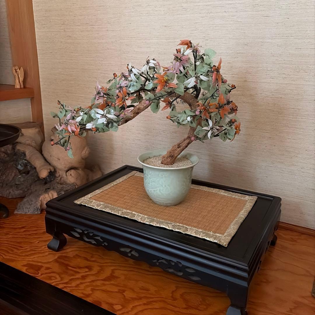 中国美術骨董品中型 造花 陶器鉢付き インテリア置物