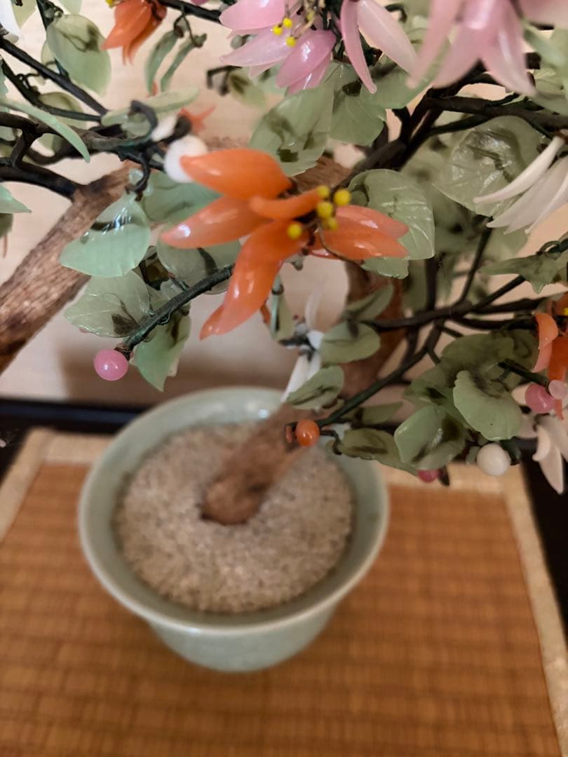 中国美術骨董品中型 造花 陶器鉢付き インテリア置物