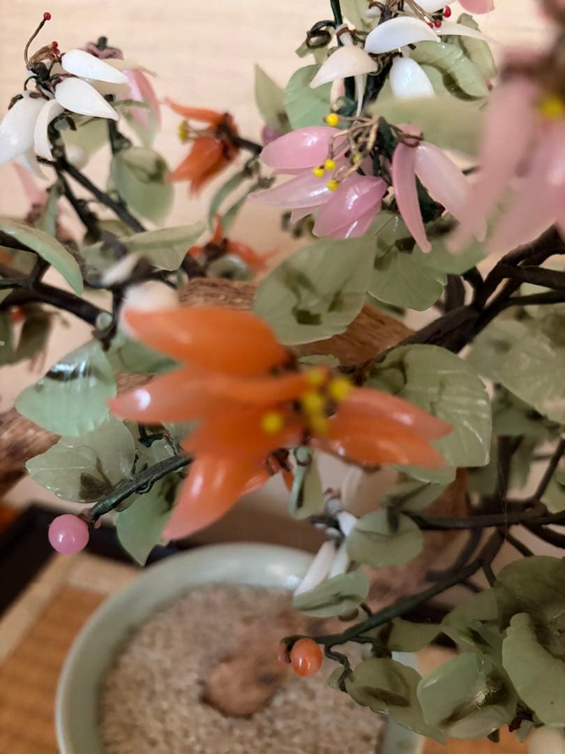 中国美術骨董品中型 造花 陶器鉢付き インテリア置物