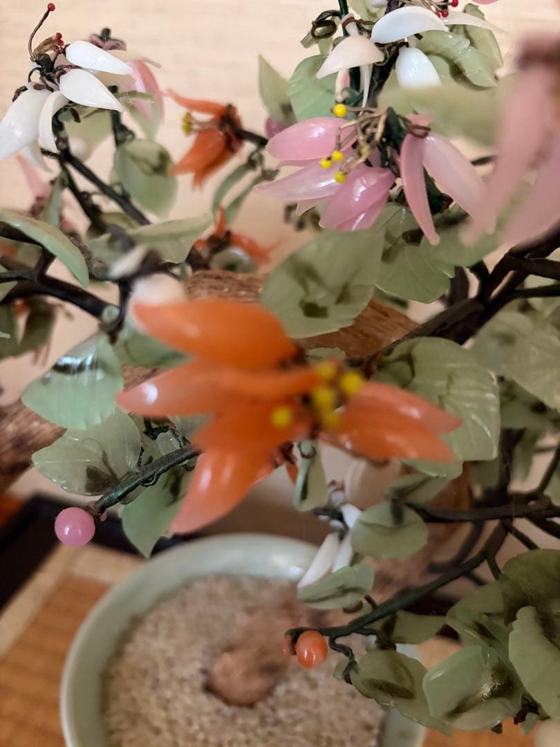 中国美術骨董品中型 造花 陶器鉢付き インテリア置物