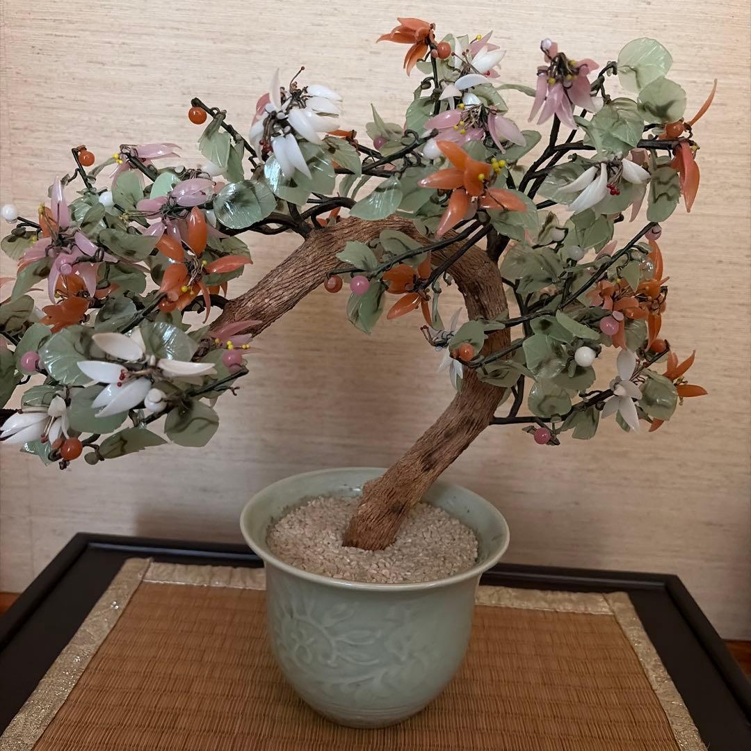 中国美術骨董品中型 造花 陶器鉢付き インテリア置物