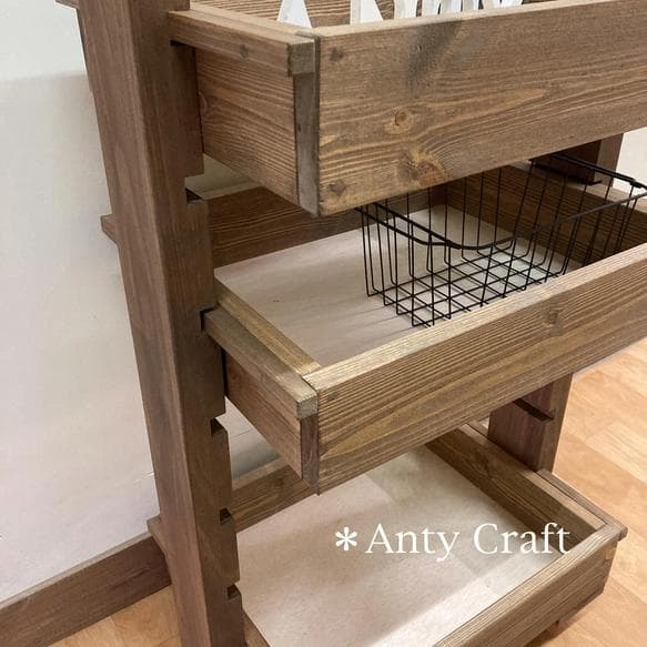 【引取可能】可動棚付キッチンワゴン キャスター付 3段収納 UN/UN 完成品