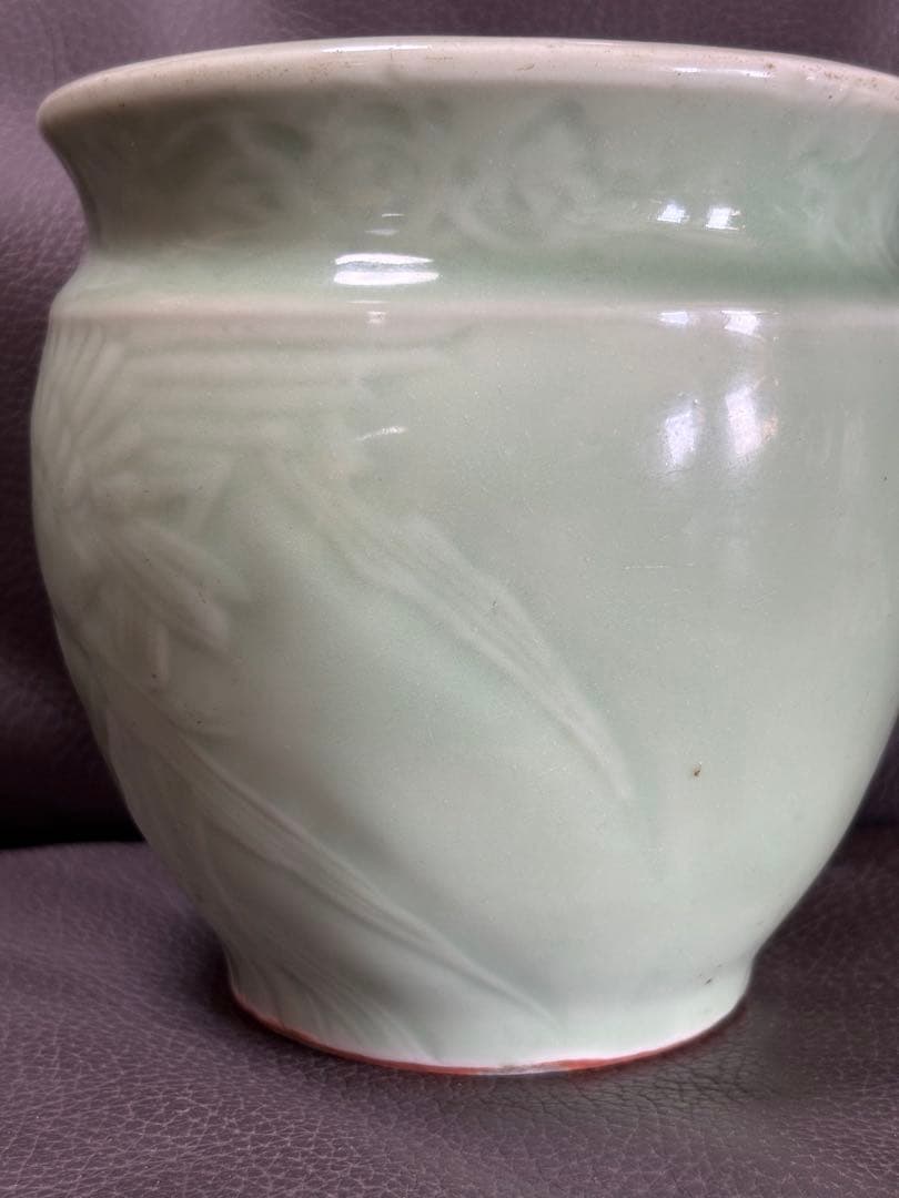 絵　鳥　缶水鉢