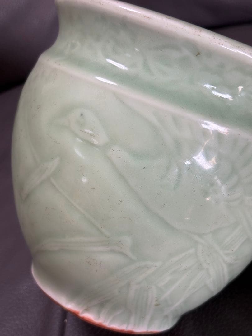 絵　鳥　缶水鉢