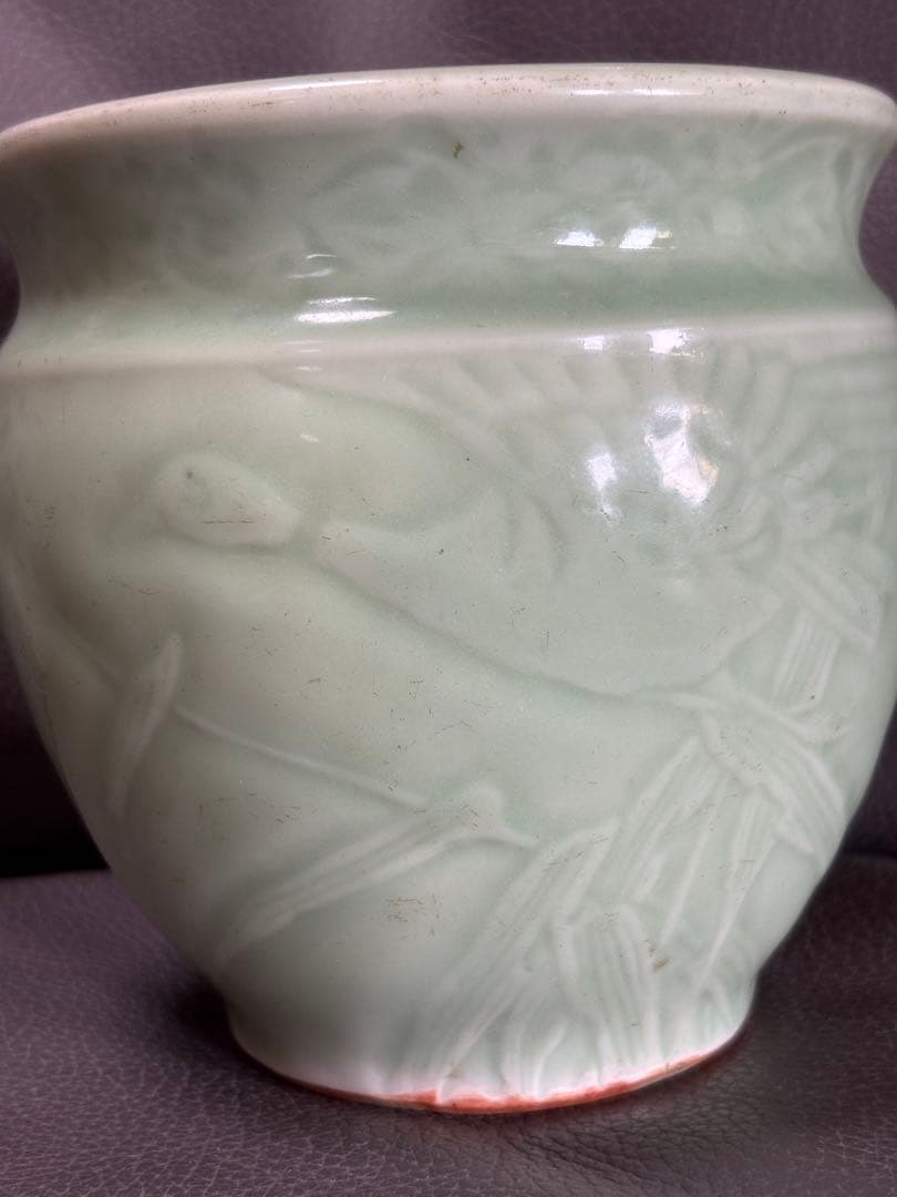 絵　鳥　缶水鉢