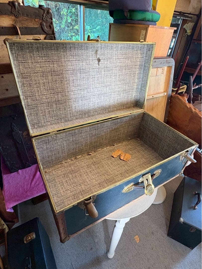 1950-60s アメリカ製 大型スチーマートランク 実使用タグ付　鍵付き