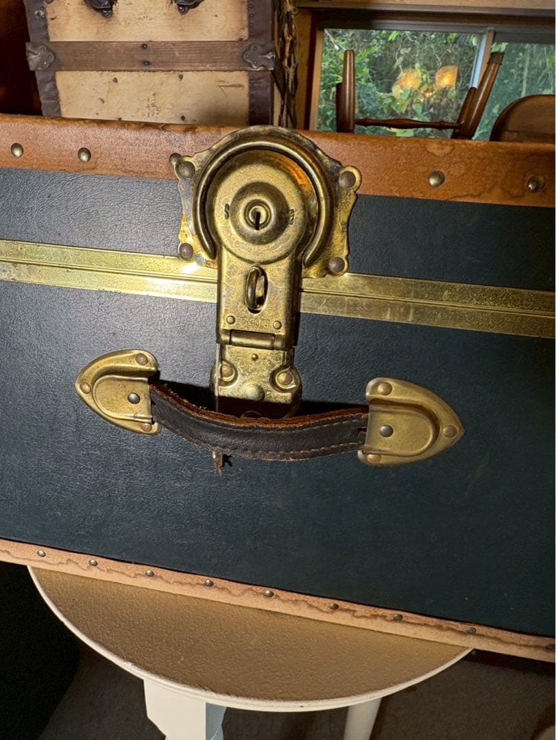 1950-60s アメリカ製 大型スチーマートランク 実使用タグ付　鍵付き