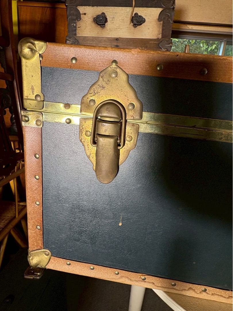 1950-60s アメリカ製 大型スチーマートランク 実使用タグ付　鍵付き