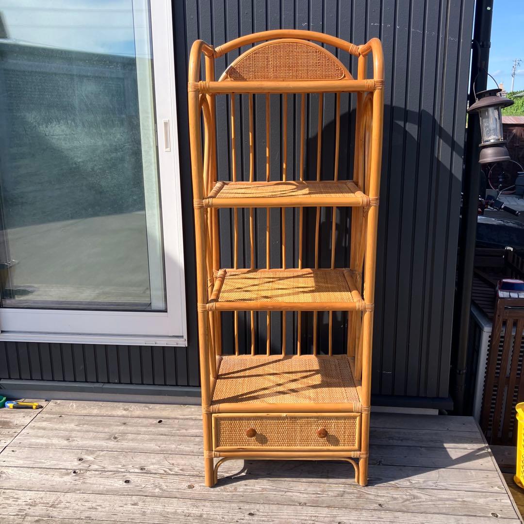 昭和レトロ 古家具 ラタンラック シェルフ 飾り棚 ディスプレイラック オープン