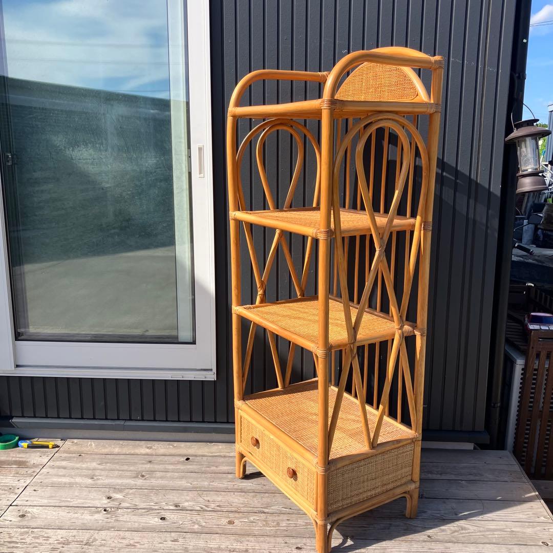昭和レトロ 古家具 ラタンラック シェルフ 飾り棚 ディスプレイラック オープン