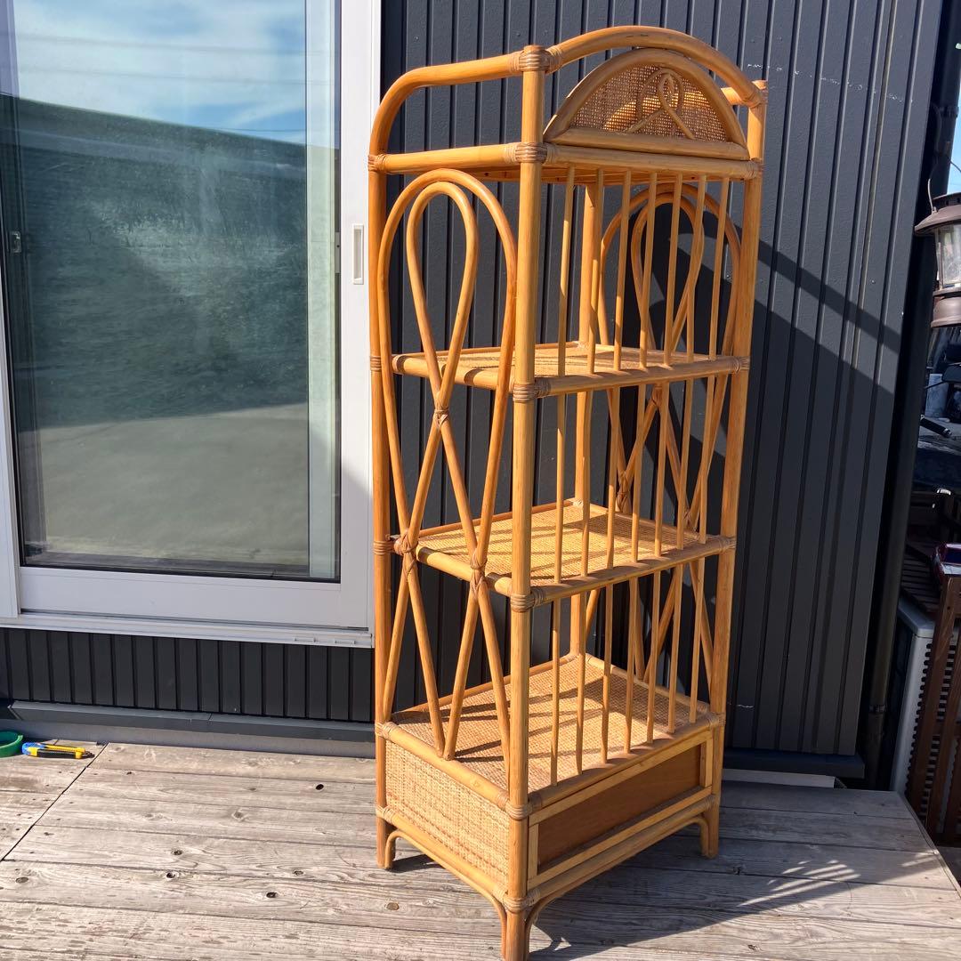 昭和レトロ 古家具 ラタンラック シェルフ 飾り棚 ディスプレイラック オープン