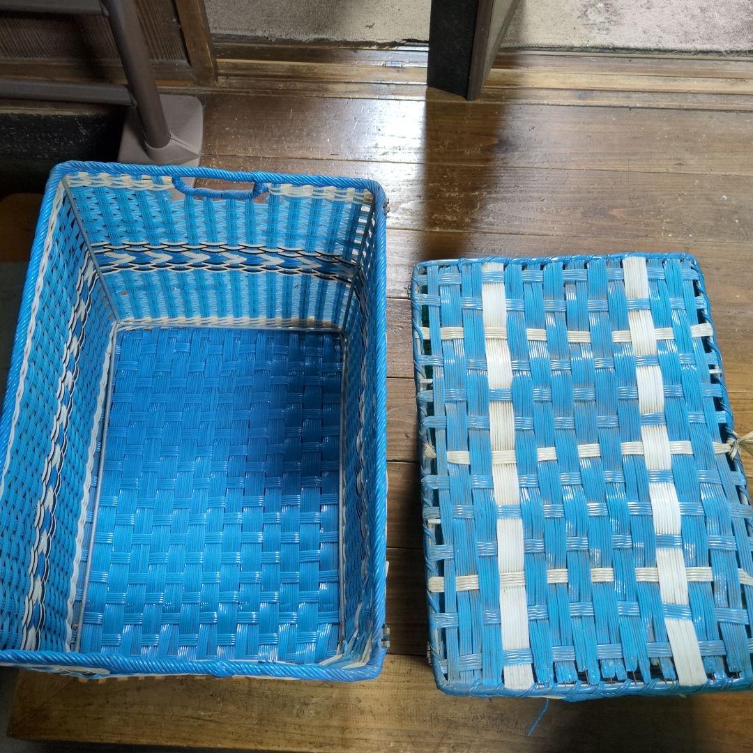 青緑の編み込みバスケットセット